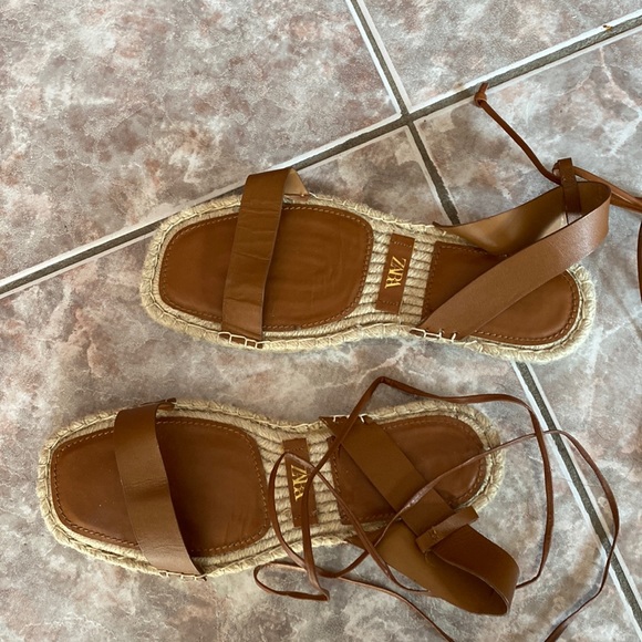 Zara gladiator lace up string leather sandals tie up - Picture 2 of 3